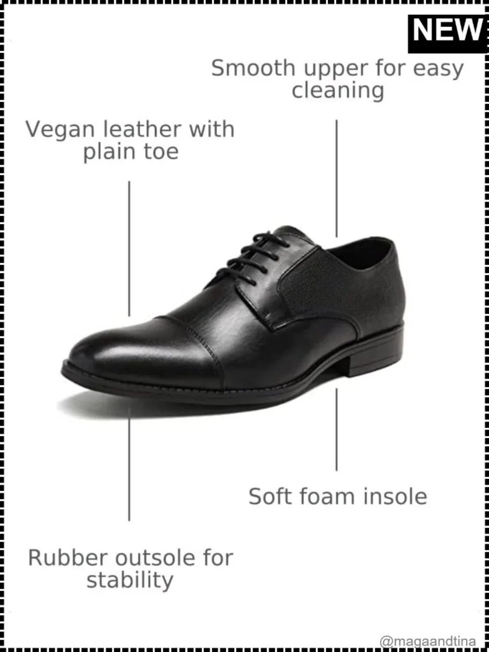 Vegan Leather Oxford Dress Shoes Plain Toe Lace-Up Formal Business